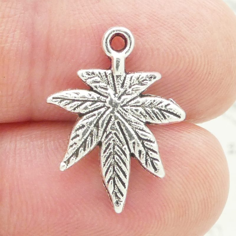 pot leaf charm bulk in silver pewter closeup