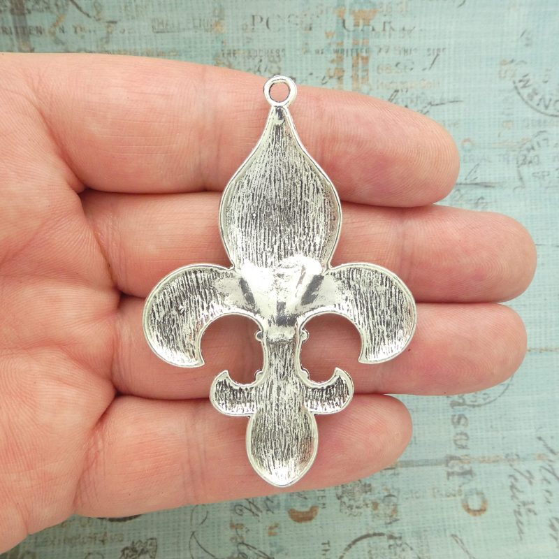 BULK 3 Fleur De Lis Charm Pendant Silver Large by TIJC SP0030B - Image 3