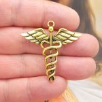 caduceus pendants for jewelry making in gold pewter