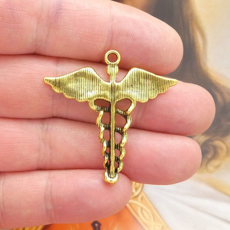 8 Gold Medical Caduceus Charm Pendant Bulk by TIJC SP2077B - Image 4