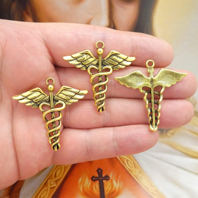caduceus pendants for jewelry making in gold pewter multi