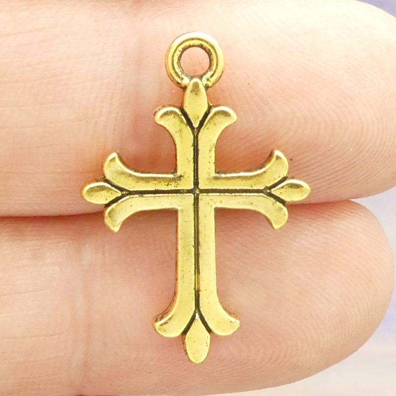orthodox cross charms bulk in gold pewter closeup
