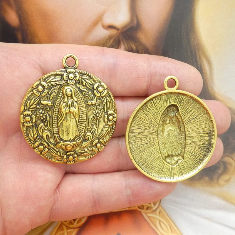 our lady of guadalupe medallion bulk in gold pewter front and back
