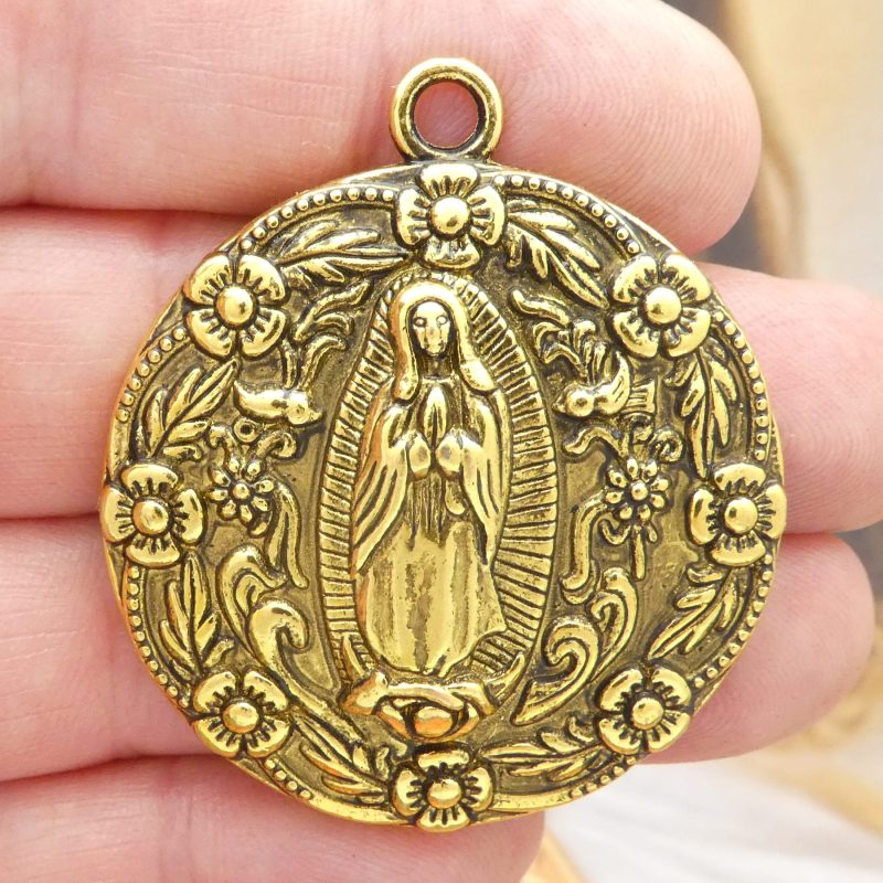 our lady of guadalupe medallion bulk in gold pewter closeup