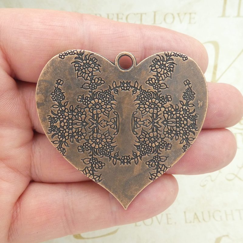 flower heart pendants bulk in copper pewter back