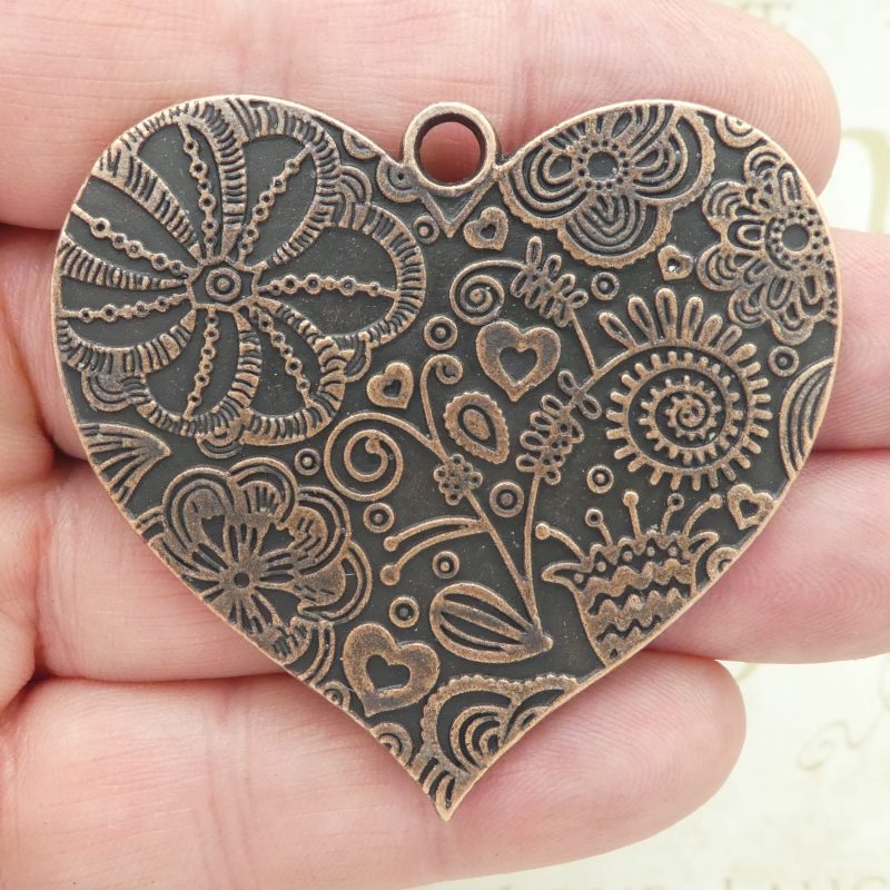 flower heart pendants bulk in copper pewter closeup