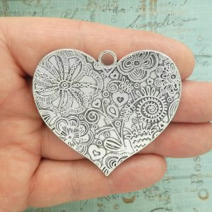 flower heart pendants bulk in silver pewter