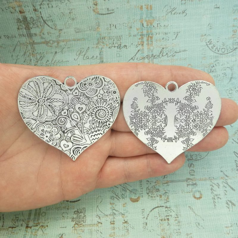 flower heart pendants bulk in silver pewter front and back