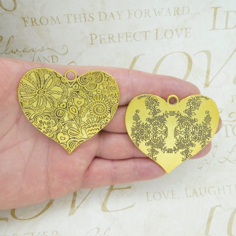 flower heart pendants bulk in gold pewter front and back