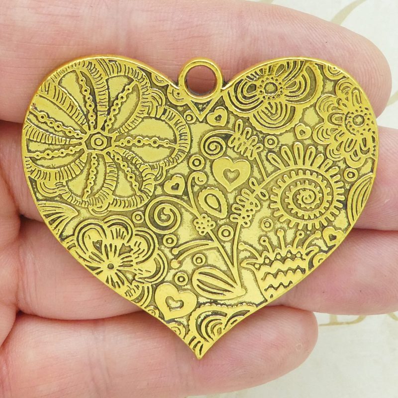 flower heart pendants bulk in gold pewter closeup