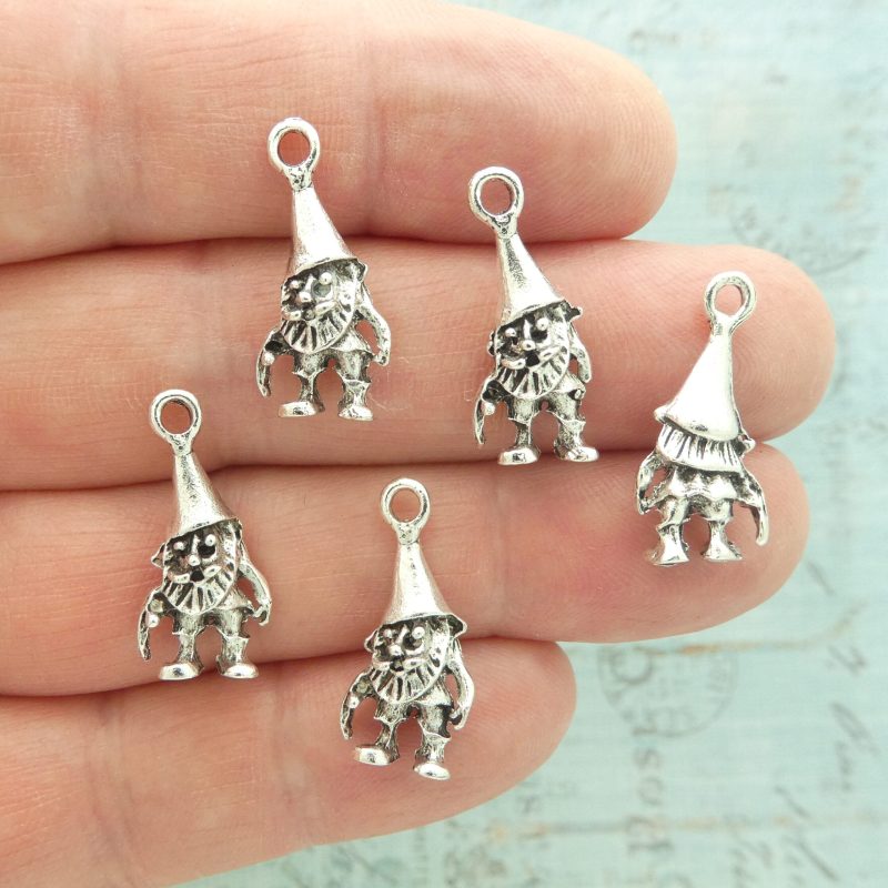 garden gnome charms bulk in silver pewter multi