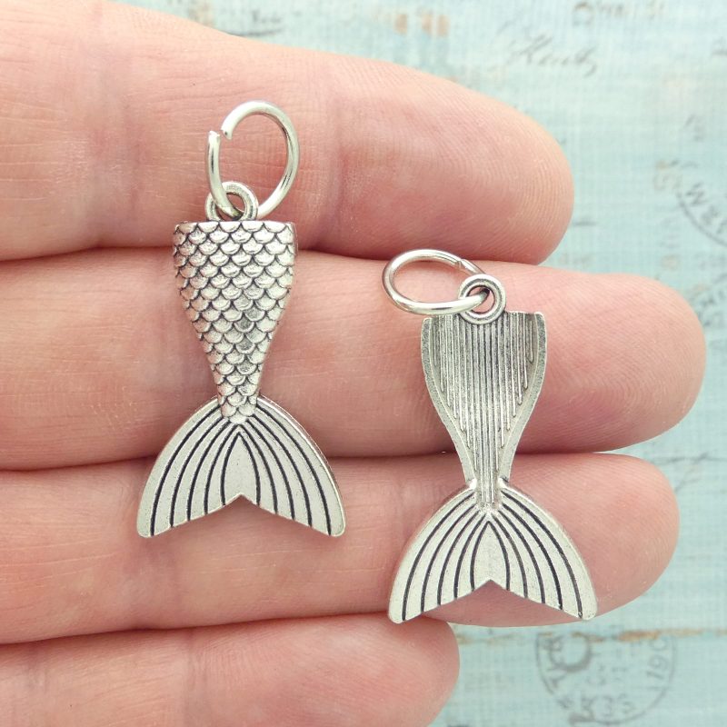 mermaid tail pendants bulk in silver pewter front and back