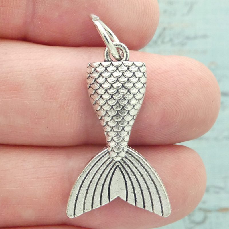 mermaid tail pendants bulk in silver pewter closeup