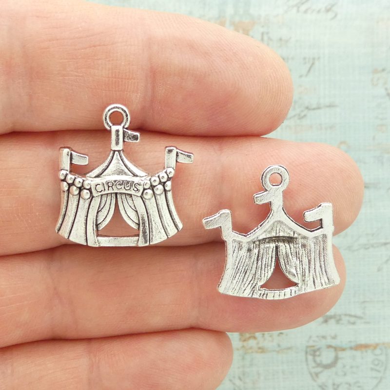 circus tent charms bulk in silver pewter front and back
