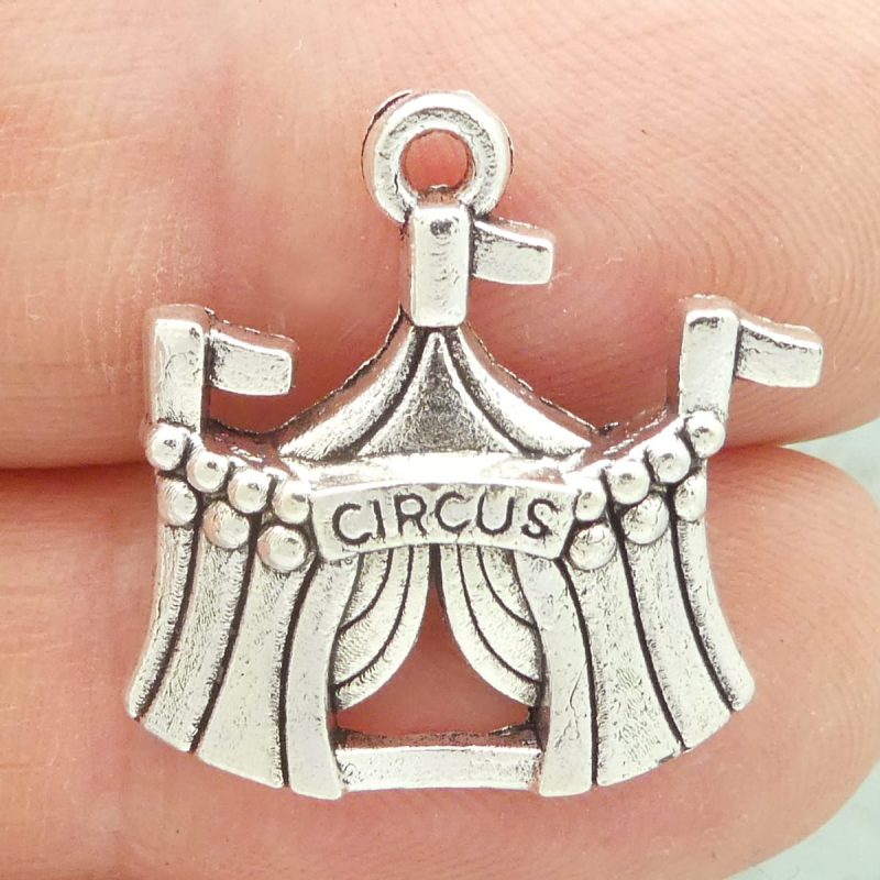 circus tent charms bulk in silver pewter closeup