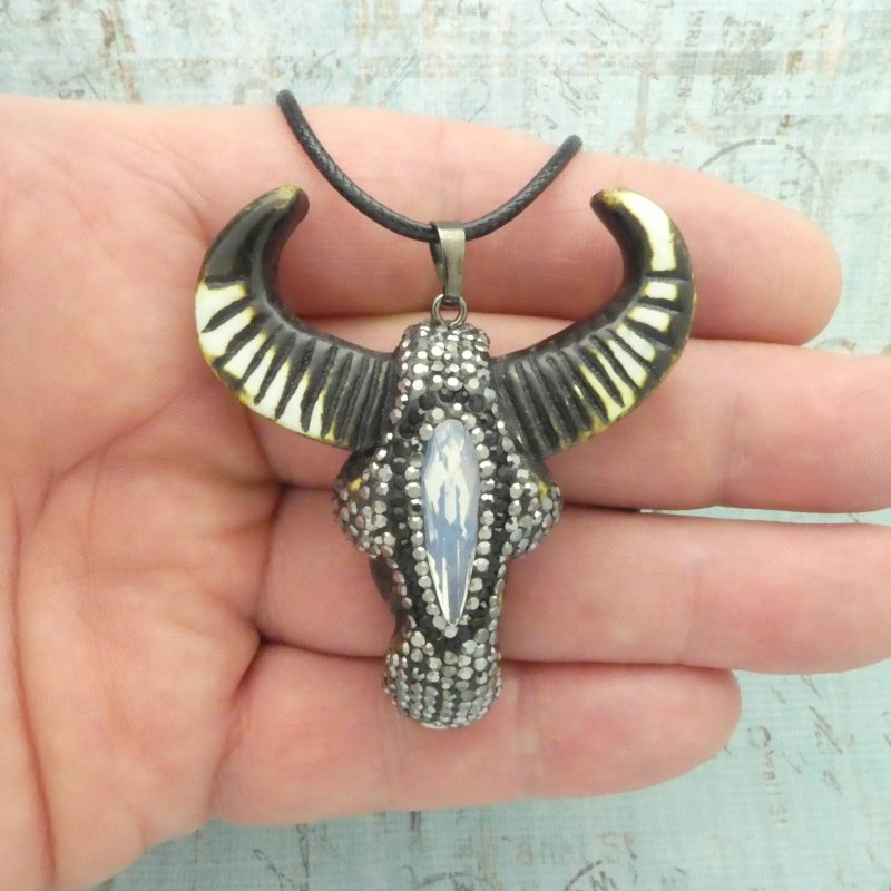 cow skull pendant marcasite and crystal