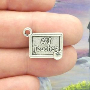 #1 teacher charms bulk in silver pewter