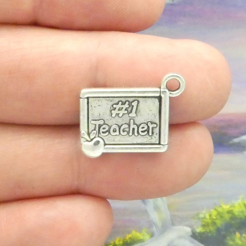 #1 teacher charms bulk in silver pewter back