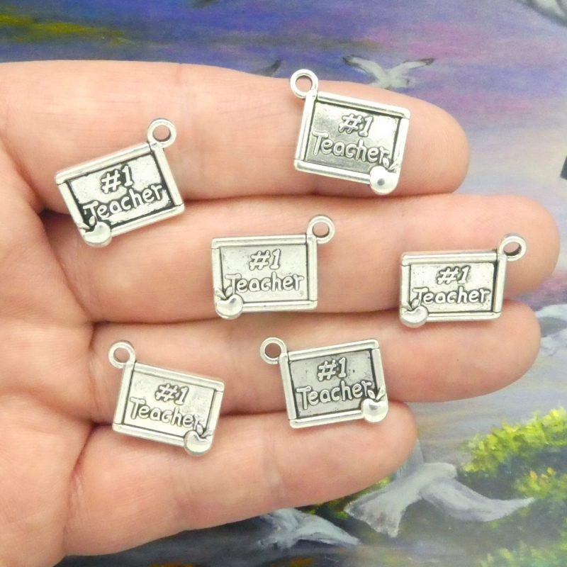 #1 teacher charms bulk in silver pewter multi