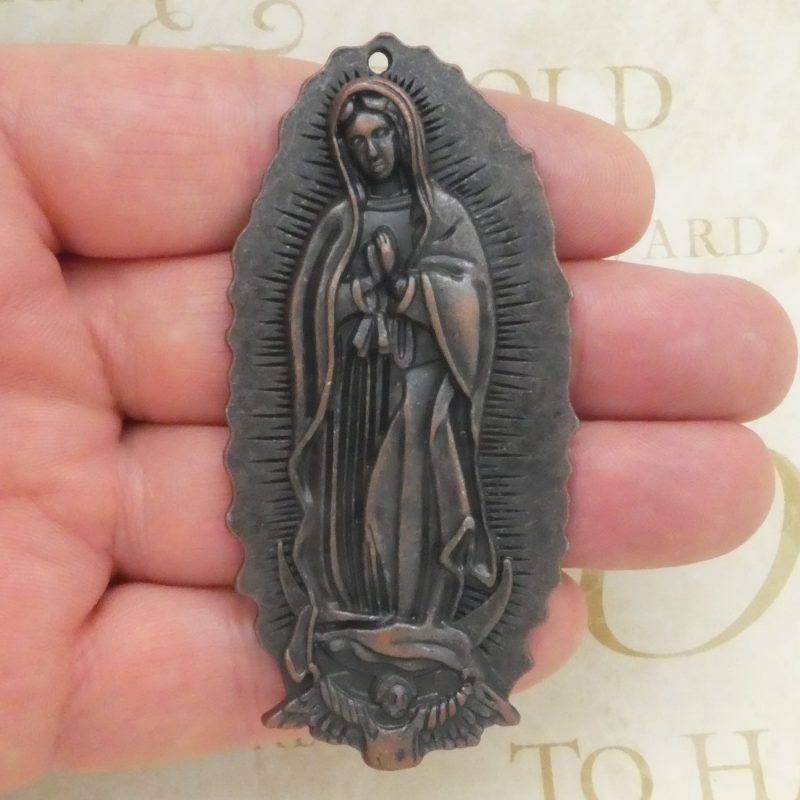 Our Lady of Guadalupe pendants bulk in copper pewter closeup