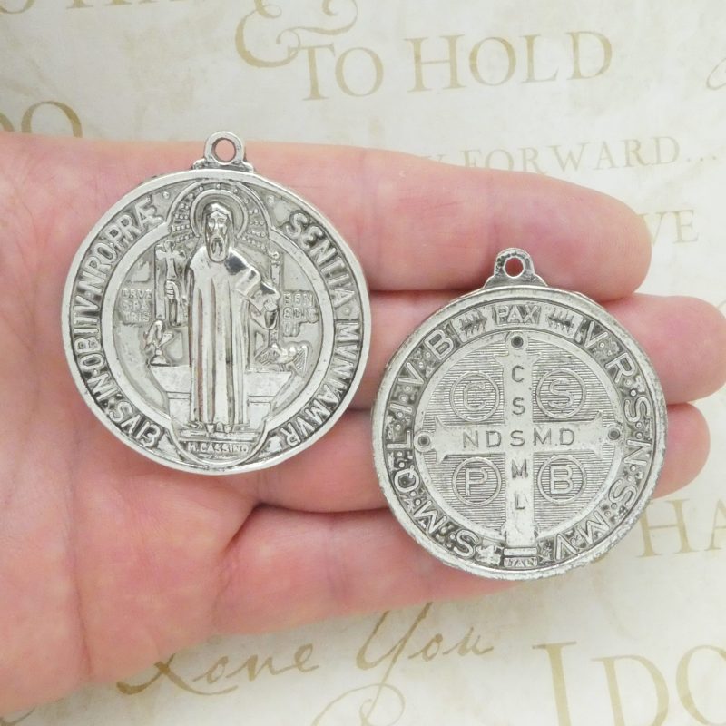 St Benedict medals bulk in silver pewter front and back