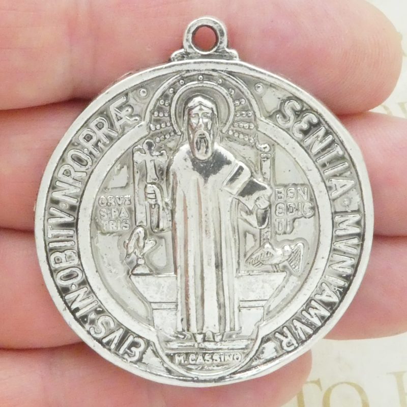 St Benedict medals bulk in silver pewter closeup