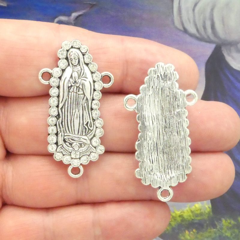 Our Lady of Guadalupe rosary centerpiece in silver front and back