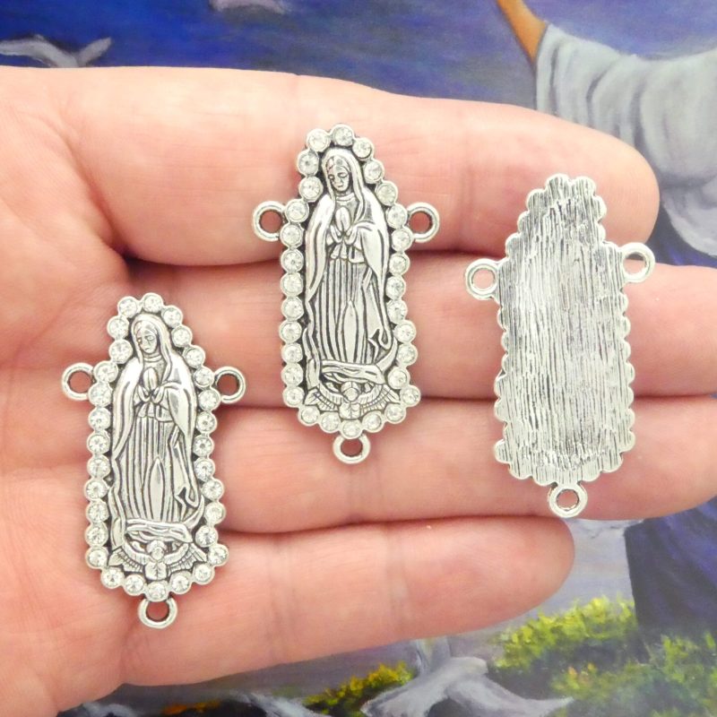 Our Lady of Guadalupe rosary centerpiece in silver multi