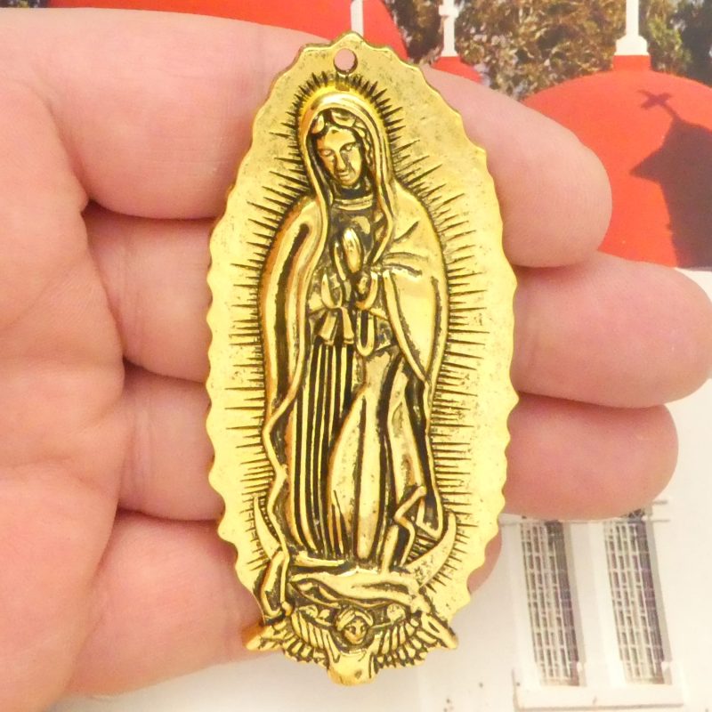 Our Lady of Guadalupe pendants bulk in gold pewter closeup
