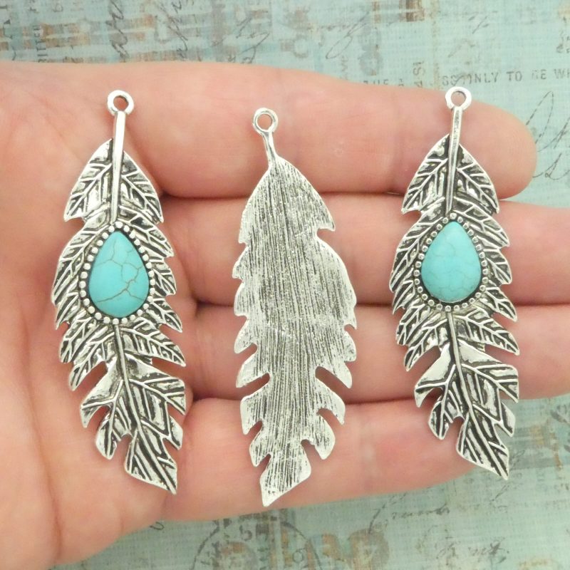 turquoise feather pendants bulk in silver pewter multi