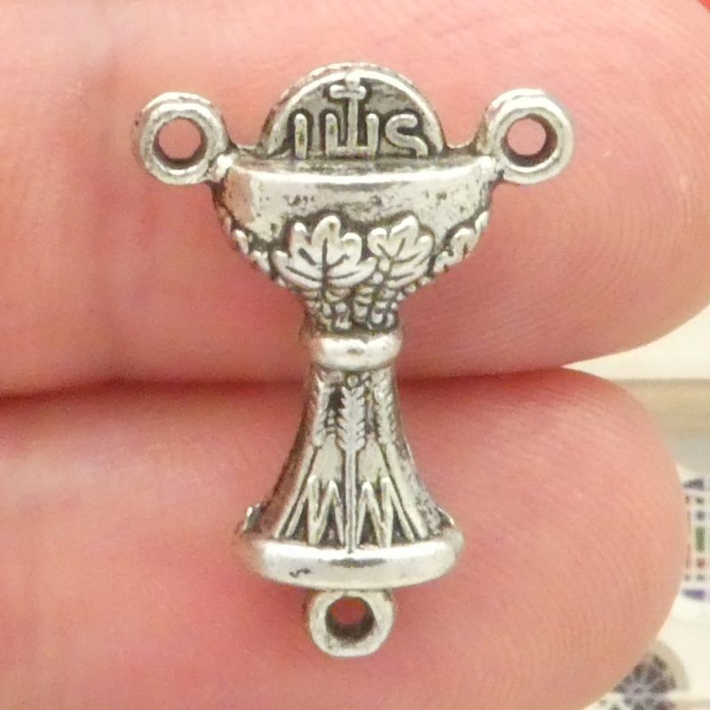 chalice rosary centers bulk in silver closeup