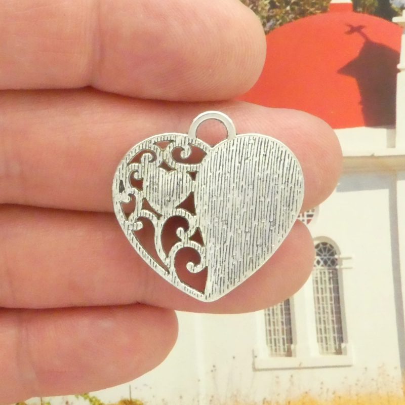 3 To The Moon and Back Charm Silver Heart Pendant 29x28mm by TIJC SP2095 - Image 3