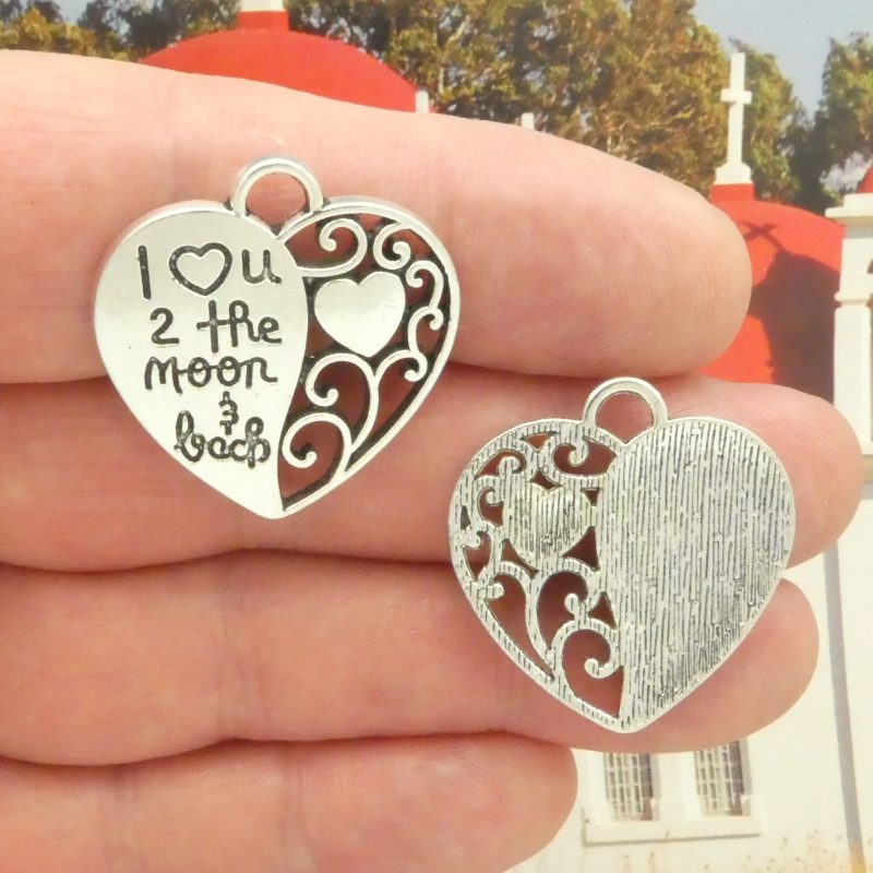 to the moon and back charms bulk in silver front and back