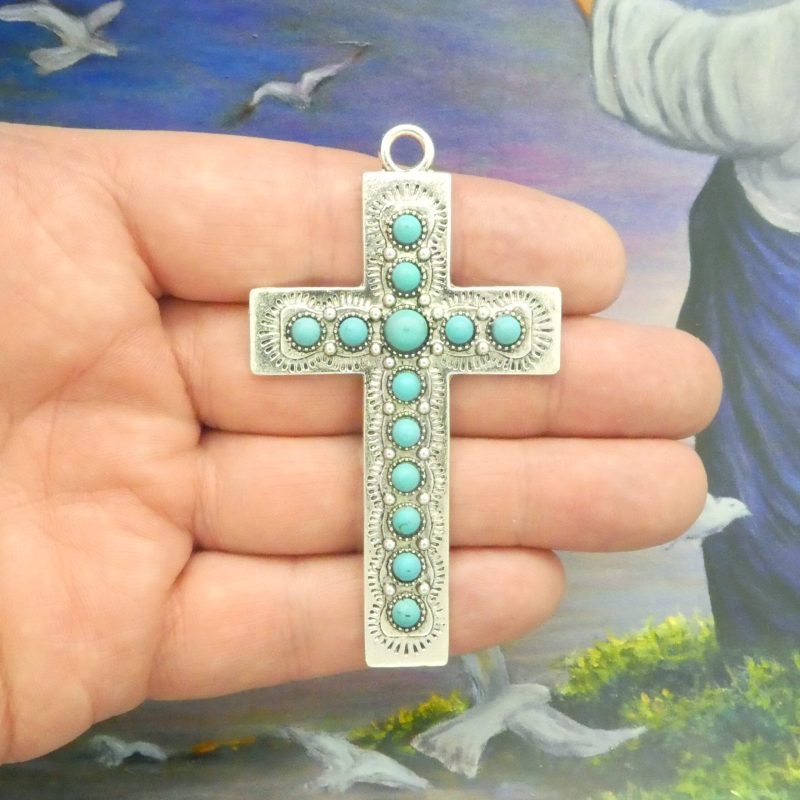 southwest turquoise cross pendants in silver