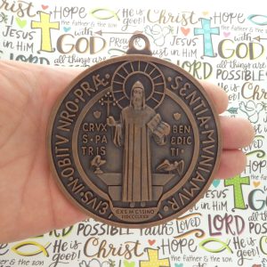 St Benedict medal door ornament in copper pewter