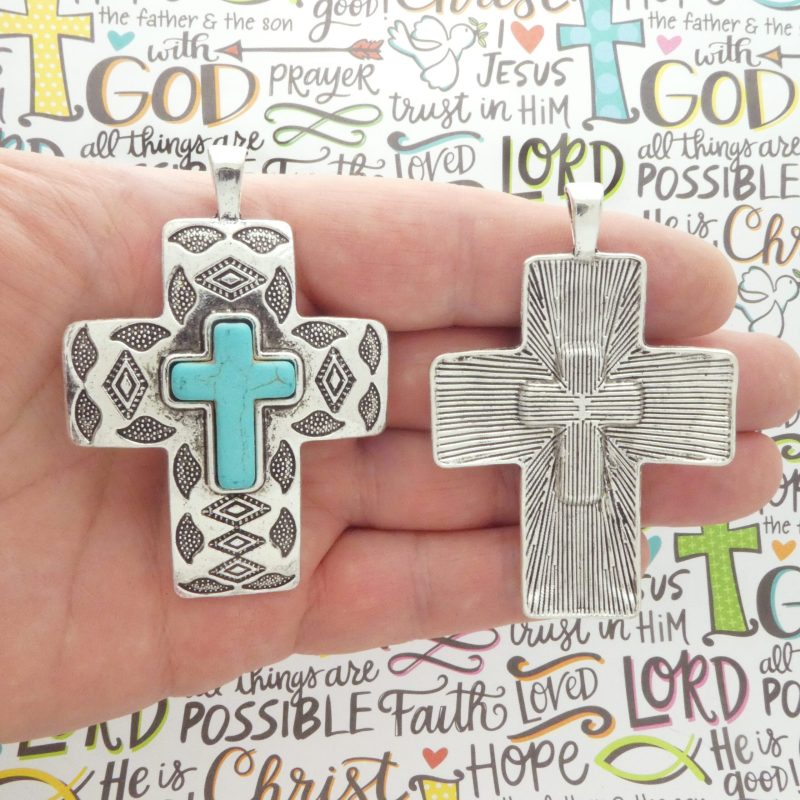 southwest turquoise cross pendants bulk in silver pewter front and back