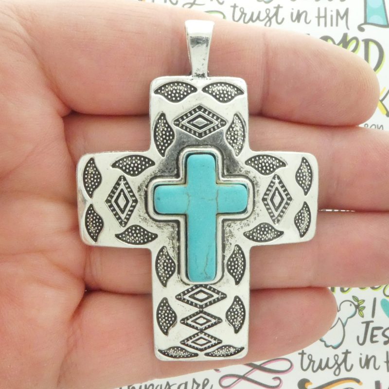 southwest turquoise cross pendants bulk in silver pewter closeup