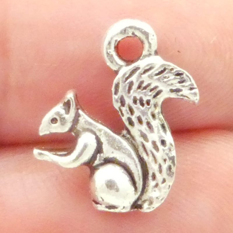 squirrel charms bulk in silver pewter closeup