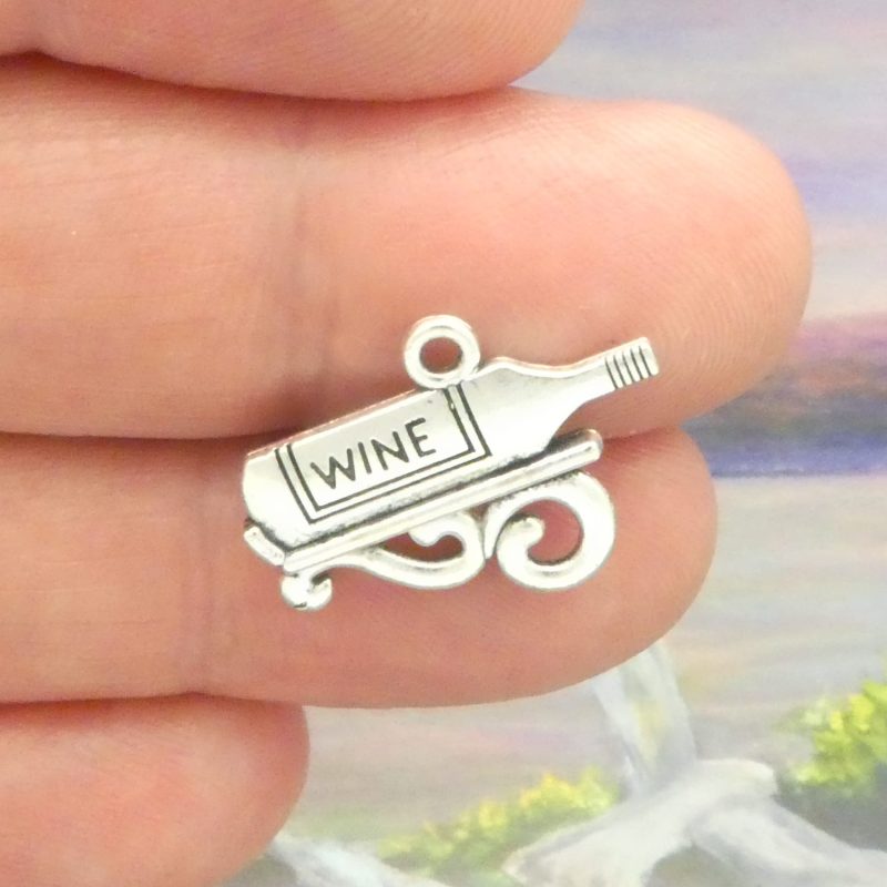 wine bottle charms for jewelry making in silver pewter back