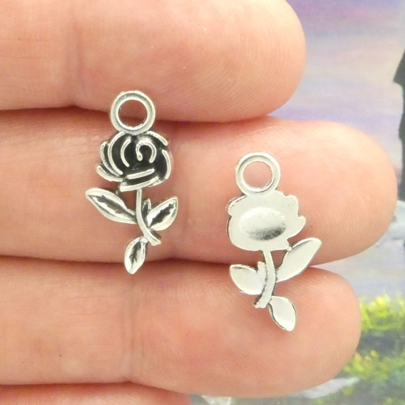 silver rose charms bulk in pewter front and back
