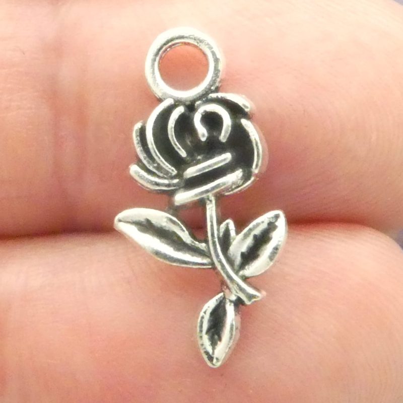 silver rose charms bulk in pewter closeup