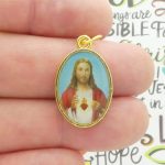 Sacred Heart of Jesus Medal with Chi Rho Alpha and Omega Symbol in gold pewter