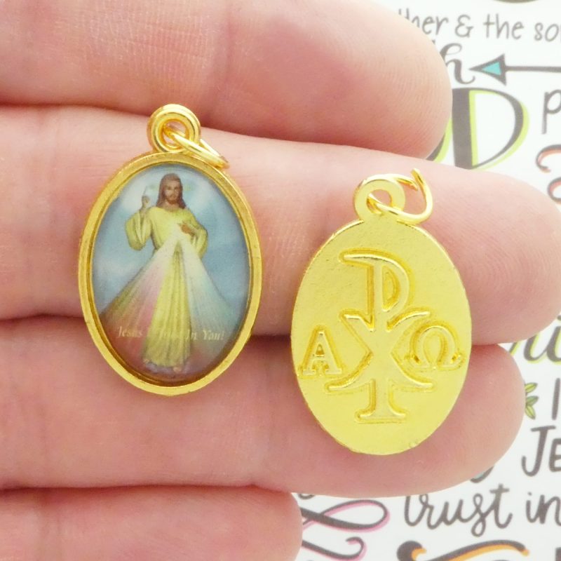 1 Divine Mercy Medals in Gold Pewter by TIJC SP6020 - Image 2