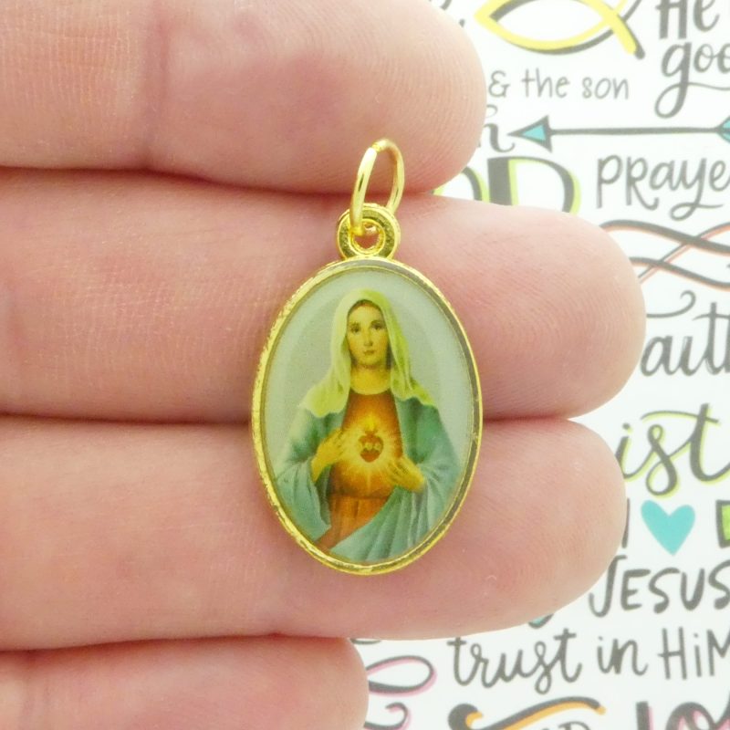 Immaculate Heart of Mary Medal with Chi Rho Alpha and Omega Symbol in Gold Pewter