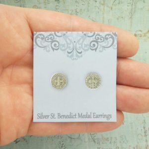 silver st benedict medal earrings
