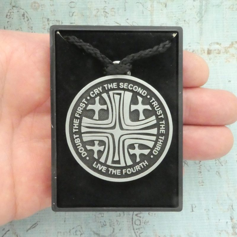 jerusalem cross medallion in silver pewter in box