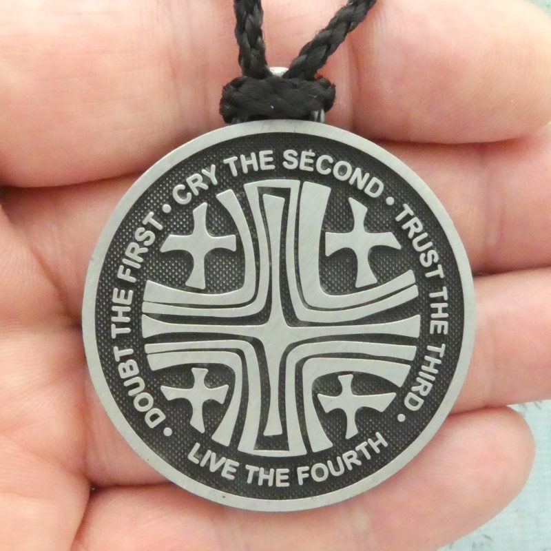 jerusalem cross medallion in silver pewter closeup