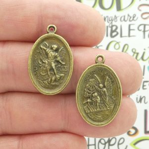 St Michael the archangel medals bulk with Guardian Angel in bronze pewter front and back