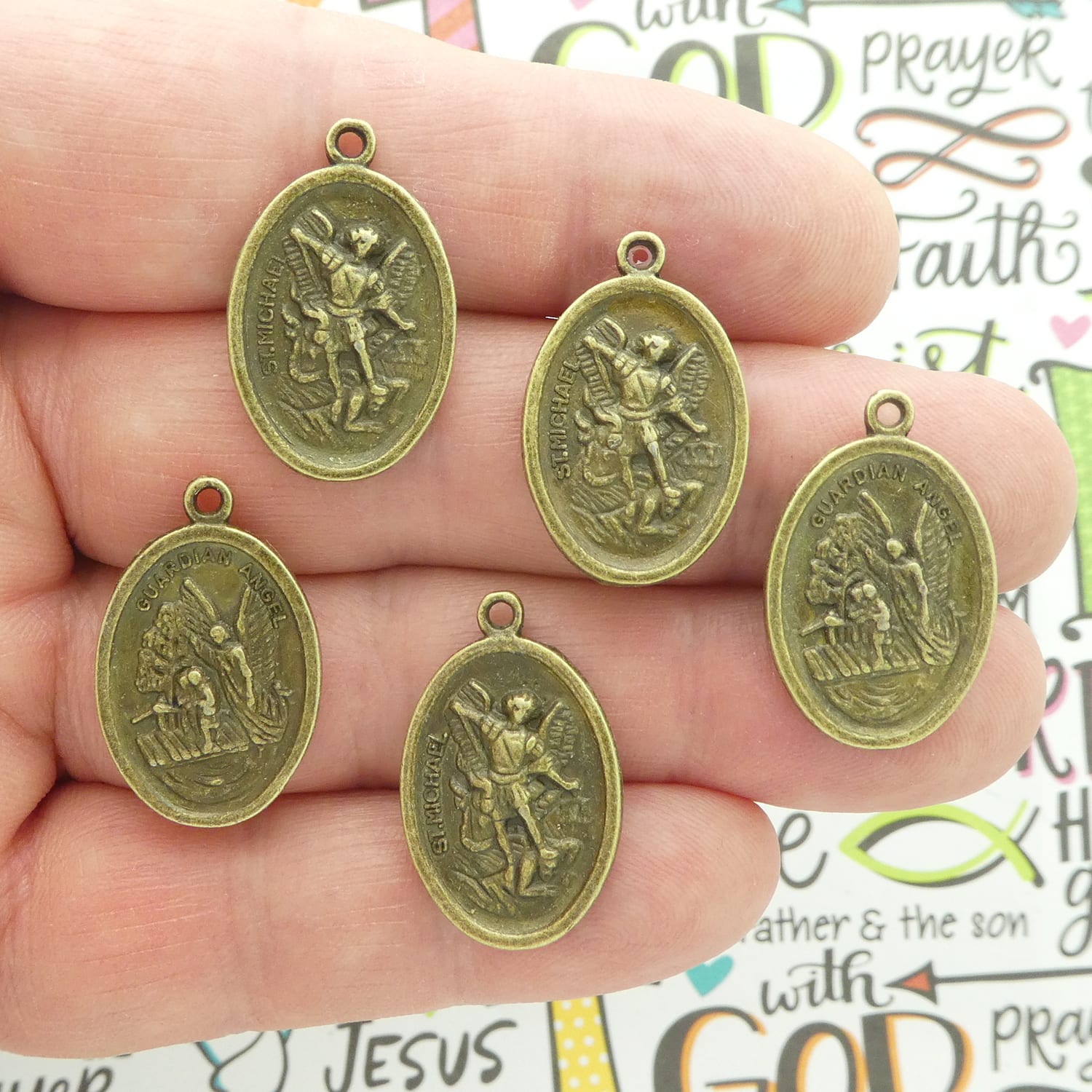 St Michael the archangel medals bulk with Guardian Angel in bronze pewter multi