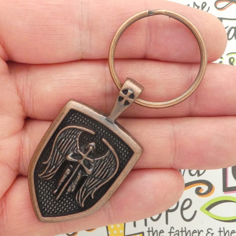 st michael keychain bulk in copper pewter closeup